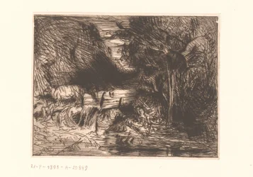 Landschaft mit Kuh und Wasserlauf