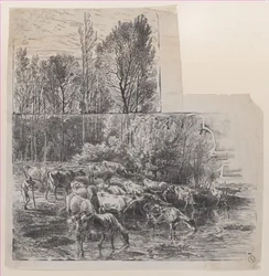 Hirte und Vieh an der Furt, ca. 1850
