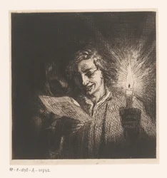 Zwei Figuren, die bei Kerzenlicht Briefe lesen