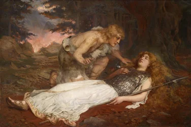 Siegfried (Sigurd) und Brünnhilde (Brunehild) von Butler, Charles Ernest (1864-1933). Öl auf Leinwand, Größe: 130x200