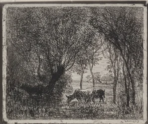Kühe im Wald, Originaldruck 1862, gedruckt 1921