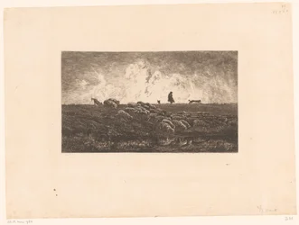 Landschaft mit Hirten und Schafen während eines Regenschauers