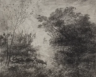 Hirsche, Originaldruck 1862, gedruckt 1921