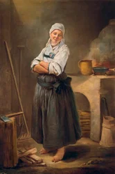 Eine junge Frau aus Sachsen in ihrer Küche. Gemälde von Charles Francois Hutin (1715-1776). 1756.