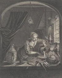 Milchmädchen nach dem Gemälde von G. Dou im Kabinett von Herrn Poullain, Mitte des 17. Jahrhunderts