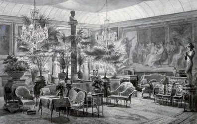 Wintergarten der Prinzessin Mathilde, Gouache und Tuschzeichnung von Charles Giraud