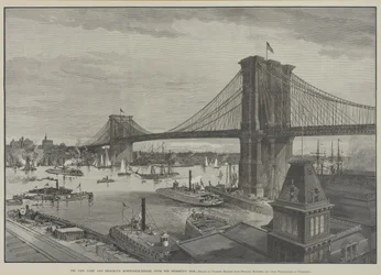 Die New York und Brooklyn Hängebrücke von der Brooklyn-Seite, späte 1800er