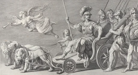 Mars auf einem von drei Löwen gezogenen Wagen, 1749.