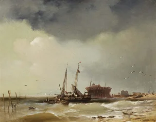 Fischerboote landen an einem Strand