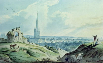 Ein Blick auf Norwich von Mouseshold Hill, nahe den Ruinen von Ketts Castle