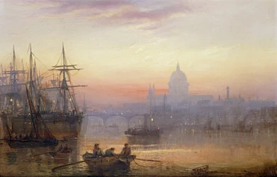 Der Londoner Hafen bei Sonnenuntergang