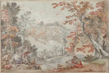 Italienische Herbstlandschaft mit Monte Porzio und einem Opfer an Pan, 1763