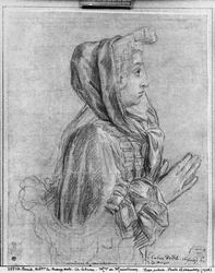Halblanges Profil einer Frau mit gefalteten Händen, bekannt als Madame de Maintenon