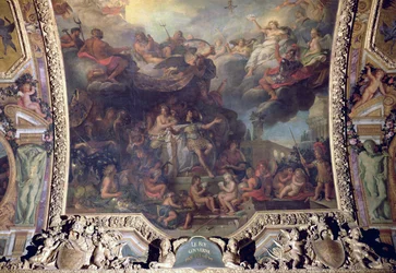 König Ludwig XIV. (1638-1715) regiert allein im Jahr 1661, Deckenmalerei aus der Galerie des Glaces