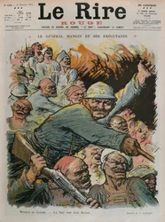 General Charles Mangin und seine Untergebenen, ein Schwarzer ist so gut wie zwei Boches, Titelillustration von „Le Rire Rouge“, 17. Februar 1917