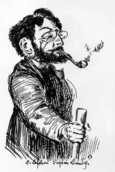 Henri Rivière (1864-1951) französischer Künstler und Designer (Schattenstück im Cabaret Le Chat Noir), Zeichnung von E. Lefebvre nach Leandre