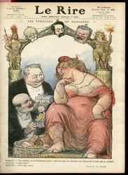 Illustration von Charles Leandre (1862-1934) für das Cover von Le Rire, 03/01/14 - Les étrennes de Marianne - Tribun - Clemenceau George, Jaurès Jean, Briand Aristide, Marianne, Caillaux Joseph (1863-1944)