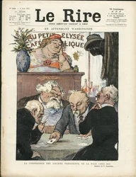 Illustration von Charles Leandre (1862-1934) in Le Lire, 06/08/21 - Inzwischen Washington - Wahlen, Präsident der Republik - Marianne, Fallières Armand, Poincaré Raymond, Deschanel Paul - Kartenspiel