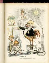 Illustration von Charles Leandre in Le Rire, 22/10/04 - Eine große Hochzeit - Hochzeit - Hahn, Meyer Arthur - Animalisierung