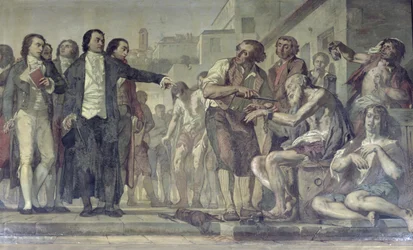 Philippe Pinel 1745-1826 befreit 1793 Geisteskranke in der Anstalt Bicêtre in Paris von ihren Ketten, ca. 1840-50, Detail von 163956