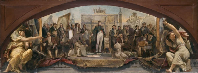 Skizze für den Denon-Pavillon im Louvre: Die vier künstlerischen Zeitalter Frankreichs - Präsentation der Pläne an Napoleon, ca. 1864