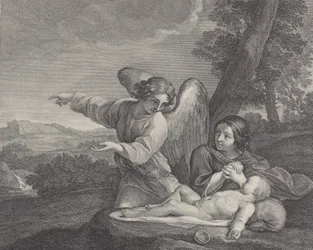 Der Engel erscheint Hagar in der Wüste, während sie ihre Hände faltet