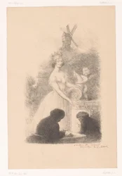 Gekrönte Frau und Putto mit Füllhorn