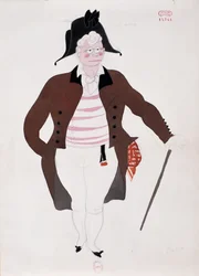 Kostüm für die Figur des Bartolo aus Der Barbier von Sevilla von Gioacchino Rossini, Skizze von Charles Martin (1884-1934)