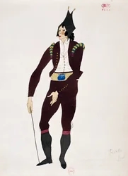 Kostüm für die Figur Fiorello aus Der Barbier von Sevilla von Gioacchino Rossini, Skizze von Charles Martin