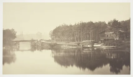 Ohne Titel [Brücke und Chalet im Bois de Boulogne, ein Park in Paris]