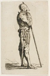 Ein Soldat im Profil stehend