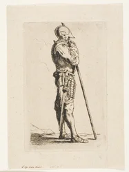 Ein Soldat im Profil stehend