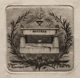 Radierungen von Paris: Molières Grab im Père Lachaise Friedhof, 1854