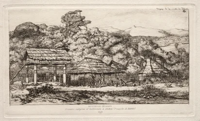 Einheimische Scheunen und Hütten in Akaroa, Banks Peninsula, 1845, 1865