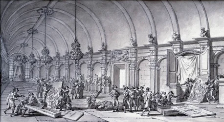 Plünderung von Kunstwerken unter Napoleon Bonaparte: „Die Madonna von Correggio (Antonio Correggio) wurde aus der Akademie von Parma genommen und im Mai 1796 den französischen Kuratoren übergeben“. Zeichnung mit chinesischer Tinte von Charles Meynier (1768