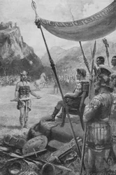 Julius Caesar empfängt die Unterwerfung eines besiegten Häuptlings in Gallien