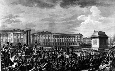 Der Tag des 21. Januar 1793: Der Tod von Ludwig XVI. (1754-93) auf dem Place de la Revolution, graviert von Isidore Stanislas Helman (1743-1809) 1793