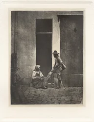 Tafel IV – Pifferaro stehend und italienische Bäuerin sitzend, im Hof des 21 Quai Bourbon
