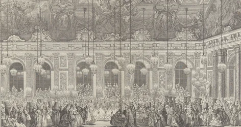 Dekoration für einen Maskenball in Versailles, anlässlich von..., ca. 1860 Nachdruck der Platte von 1764