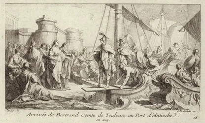 Ankunft von Bertrand, Graf von Toulouse, im Hafen von Antiochia, um seine Herrschaft über die Grafschaft Tripolis anzutreten