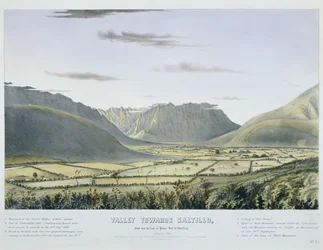 Tal in Richtung Saltillo, vom Fuß des "Palace Hill" in Monterey. [Blick nach Südwesten]... [Nr. 3.] [mit der Nachhut und dem Wagenzug der US-Armee, die nach der Kapitulation in das Schloss einziehen].