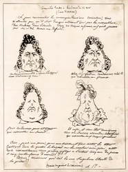 Croquades bei der Anhörung vom 14. November - Karikatur von Louis Philippe als Birne von Charles Philipon - 1832 - (Louis-Philippe verwandelt sich allmählich in eine Birne)