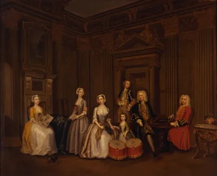 Porträt von Algernon Seymour, Lord Hertford (später 7. Herzog von Somerset) mit Colonel Tomkins Wardour, Colonel Browne, Lord Beauchamp, Frances, Lady Hertford, Lady Elizabeth Seymour und Miss Herbert