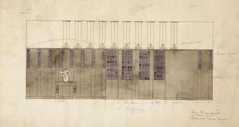 Entwurf für eine Wand, Tisch und Türen, für A.S. Ball, Berlin, 1905