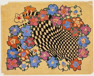 Blumen- und karierter Stoffentwurf, ca. 1916