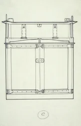 Linienzeichnung eines Möbels (ein Schrank), ca. 1910