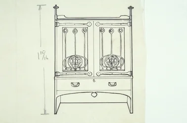 Linienzeichnung eines Möbels (ein Frisiertisch), ca. 1910