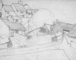 Skizze eines englischen Dorfes, ca. 1920