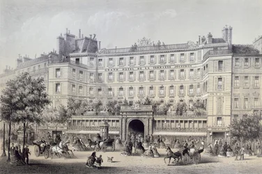 Boulevard Montmartre, Passage Jouffroy und Grand Hotel de la Terrasse Jouffroy, 1865