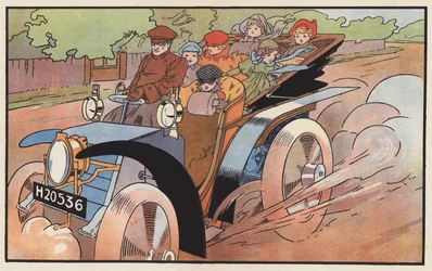 Eine fröhliche Gruppe kleiner Autofahrer